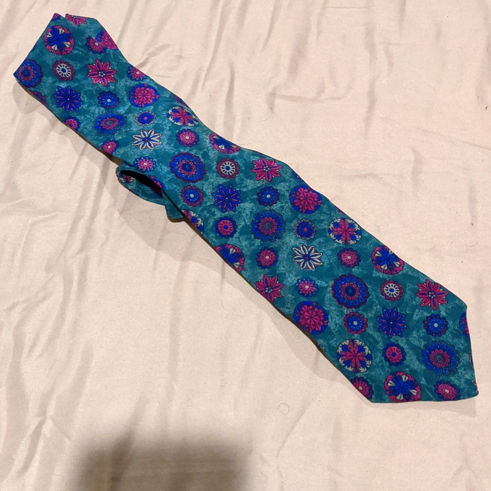 Green, blue, and pink tie